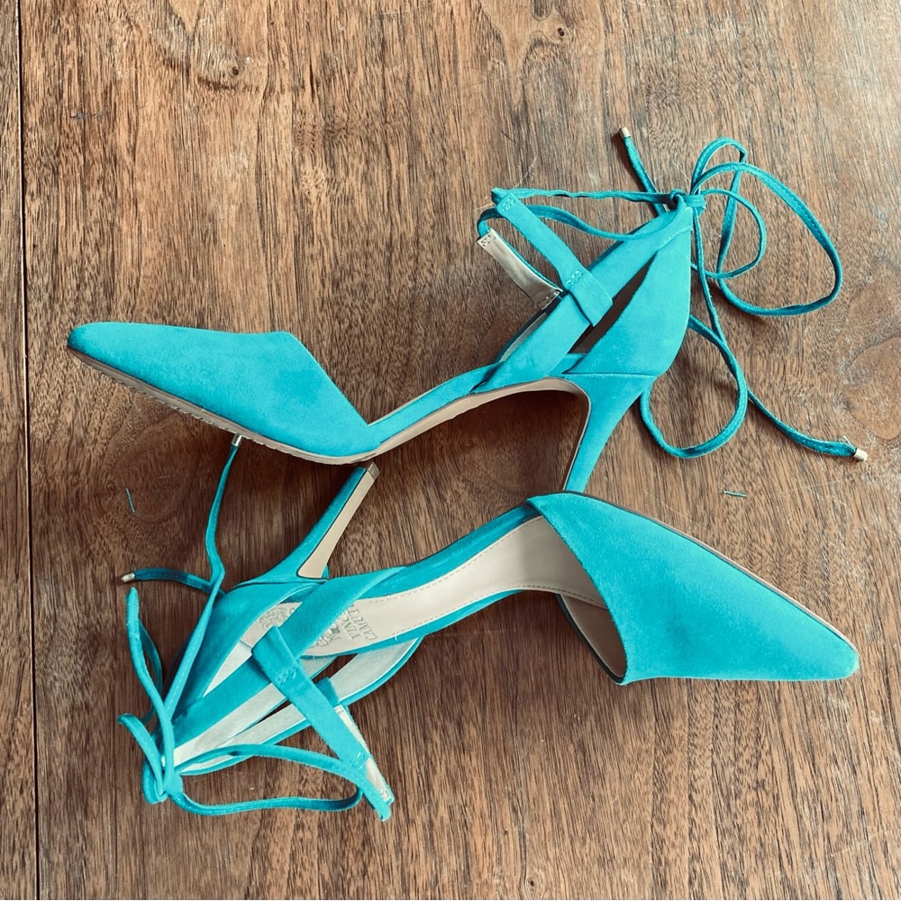 Vince Camuto Teal Lace-Up Pointed Toe Heels - Picture 3 of 10